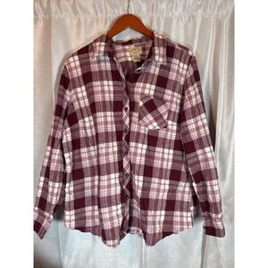 Blue Mountain Flannel Shirt Womens XL Burgundy Plaid Long Sleeve Button Up Top
